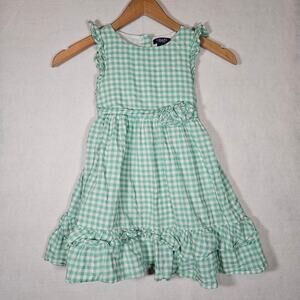 CHAPS Girls Mint Green and White Check Summer Dress